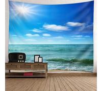 Tolldek Arazzo da parete blu verde, 300 x 256 cm, naturale paesaggio, mare, sole, arazzo da parete per tovaglia, soggiorno, decorazione