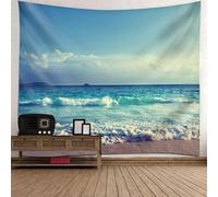Tolldek Arazzo da parete blu verde, 300 x 256 cm, paesaggio naturale, cielo, mare, spiaggia, arazzo da parete per tovaglia, camera da letto