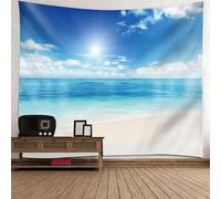 Tolldek Arazzo da parete blu, verde, beige, 150 x 130 cm, paesaggio naturale, telo da parete per sole, mare, spiaggia, cielo, telo da parete per tovaglia, soggiorno, camera da letto