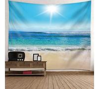 Tolldek Arazzo da parete blu, verde, marrone, 200 x 200 cm, naturale paesaggio, spiaggia, mare, cielo, arazzo da parete per tovaglia, camera da letto
