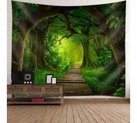 Tolldek Arazzo da parete con albero, percorsi escursionistici, giungla, arazzo da parete in poliestere, tovaglia, decorazione per soggiorno, verde, 150 x 150 cm