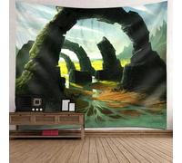 Tolldek Arazzo da parete con motivo paesaggio naturale, 240 x 220 cm, in pietra, per porta arcuata, colore: nero chiaro, verde chiaro, decorazione per la casa con decorazioni artistiche