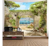 Tolldek Arazzo da parete con paesaggio naturale, 150 x 150 cm, arazzo europeo, decorazione per la casa, per soggiorno, camera da letto
