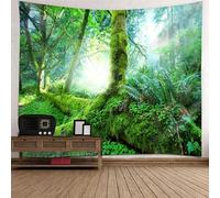 Tolldek Arazzo da parete con paesaggio naturale, 240 x 220 cm, albero bosco con sole, verde, da appendere alla parete, decorazione per la casa, soggiorno, camera da letto, camera da letto