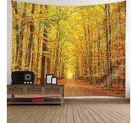 Tolldek Arazzo da parete con paesaggio naturale, giallo, marrone, decorazione da parete in acero, albero, sentieri, decorazione per la casa, per il soggiorno, 210 x 140 cm