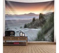 Tolldek Arazzo da parete grigio giallo 150 x 130 cm, naturale paesaggio arazzo mare spiaggia telo da parete per tovaglia soggiorno