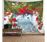 Tolldek Arazzo da parete multicolore 200 x 200 cm, naturale paesaggio arazzo europeo architettura floreale arazzo da parete per camera da letto