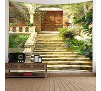 Tolldek Arazzo da parete multicolore 200 x 200 cm, naturale paesaggio, architettura in stile europeo, arazzo da parete con decorazioni artistiche