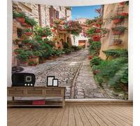 Tolldek Arazzo da parete multicolore, 200 x 200 cm, paesaggio naturale, arazzo europeo con fiori e strade, per dormitorio, dormitorio
