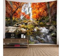 Tolldek Arazzo da parete naturale paesaggio 150 x 150 cm, cascata d'acero albero pietra arazzo bianco rosso marrone arazzo da parete per soggiorno