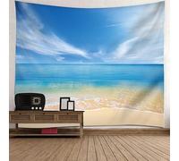 Tolldek Arazzo da parete naturale paesaggio, 150 x 150 cm, cielo, mare, spiaggia, arazzo da parete, blu, marrone, decorazione per la casa, per il soggiorno, la cameretta dei bambini