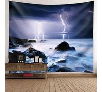Tolldek Arazzo da parete naturale paesaggio, 150 x 150 cm, con fulmini oceano, nero, viola, bianco, arazzo da parete, decorazione per la casa del soggiorno