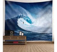 Tolldek Arazzo da parete naturale paesaggio 240 x 220 cm, oceano onda del mare, arazzo surfista, blu scuro, bianco, decorazione della casa per tovaglia, soggiorno