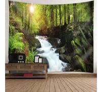 Tolldek Arazzo da parete naturale paesaggio, 350 x 256 cm, alba, fiume, verde, marrone, bianco, decorazione per la casa, per il soggiorno, la cameretta dei bambini
