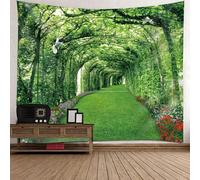 Tolldek Arazzo da parete naturale paesaggio 350 x 256 cm, albero uccello sentiero arazzo verde per soggiorno camera dei bambini