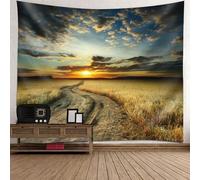Tolldek Arazzo da parete naturale, paesaggio, giallo, grigio, blu, da appendere al tramonto, savana, arazzo da parete, decorazione per la casa, per il soggiorno, la camera da letto, 260 x 240 cm