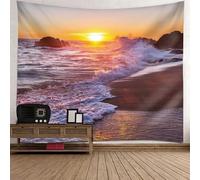 Tolldek Arazzo da parete naturale paesaggio marrone giallo arazzo tramonto mare spiaggia arazzo decorazione da parete per tovaglia soggiorno decorazione 210 x 140 cm