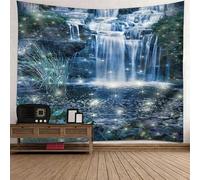 Tolldek Arazzo da parete paesaggio naturale, 150 x 150 cm, a cascata lucciola, grigio e bianco, arazzo da parete per la decorazione del soggiorno