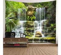 Tolldek Arazzo da parete paesaggio naturale, 150 x 150 cm, albero di pietra, fiume, verde, marrone, bianco, decorazione da parete per soggiorno, decorazione da parete