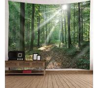 Tolldek Arazzo da parete paesaggio naturale, 150 x 150 cm, albero giungla, sole, arazzo verde, decorazione da parete per la parete in salotto