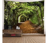 Tolldek Arazzo da parete paesaggio naturale, 150 x 150 cm, albero sentiero arazzo, verde, marrone, per camera da letto, soggiorno, cameretta dei bambini