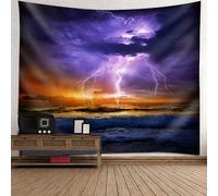 Tolldek Arazzo da parete paesaggio naturale, 150 x 150 cm, con fulmini del mare, viola, marrone, telo da parete per soggiorno, camera da letto, decorazione da parete