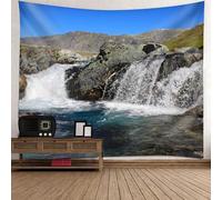 Tolldek Arazzo da parete paesaggio naturale, 240 x 220 cm, motivo: cascata di montagna, arazzo in pietra, da appendere al muro, colore: blu e grigio, decorazione per la casa per camera da letto o