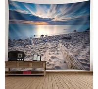 Tolldek Arazzo da parete paesaggio naturale, 240 x 220 cm, spiaggia, mare, cielo, blu, bianco, beige, arazzo per tovaglia, camera da letto