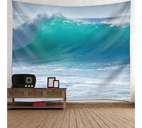 Tolldek Arazzo da parete paesaggio naturale blu, arazzo da parete oceano onde del mare, tessuto per tovaglia soggiorno, 260 x 240 cm