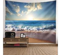Tolldek Arazzo da parete paesaggio naturale blu bianco marrone arazzo oceano onda mare spiaggia cielo telo telo per tovaglia camera da letto decorazione 210 x 140 cm