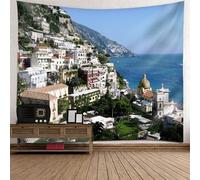 Tolldek Arazzo da parete paesaggio naturale blu verde, arazzo città costiera, decorazione per la casa, adatto per decorazioni da parete, 210 x 140 cm