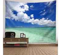 Tolldek Arazzo da parete paesaggio naturale blu verde, arazzo mare cielo arazzo, decorazione per la casa per tovaglia, soggiorno, 210 x 140 cm