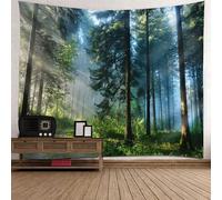 Tolldek Arazzo da parete paesaggio naturale, grigio, blu, verde, da appendere al sole, albero della foresta, tessuto deocrazione, 210 x 140 cm