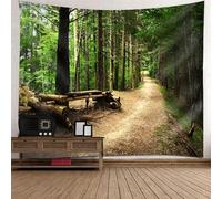 Tolldek Arazzo da parete paesaggio naturale marrone verde, arazzo foresta albero sentieri telo per la parete nella decorazione del soggiorno, 260 x 240 cm