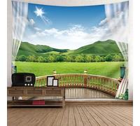 Tolldek Arazzo da parete paesaggio naturale verde, decorazione da parete per balcone, prateria collina, decorazione per la casa per soggiorno, 260 x 240 cm
