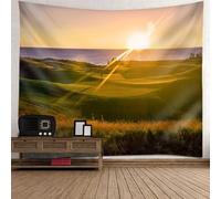 Tolldek Arazzo da parete paesaggio naturale verde marrone, arazzo da parete con prateria, tramonto, decorazione per la casa, 210 x 140 cm