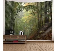 Tolldek Arazzo da parete paesaggio naturale verde marrone, arazzo foresta albero sentieri arazzo stoffa per soggiorno decorazione da parete 210 x 140 cm