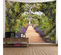 Tolldek Arazzo da parete, paesaggio naturale, verde, viola, arazzo da giardino, arco, panno per la decorazione del soggiorno, 260 x 240 cm