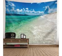 Tolldek Arazzo da parete verde, blu, beige, 200 x 200 cm, paesaggio, natura, spiaggia, mare, cielo, arazzo da parete per tovaglia, soggiorno