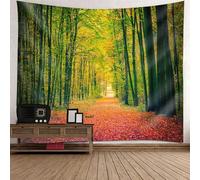 Tolldek Arazzo da parete verde, fucsia, 300 x 256 cm, paesaggio naturale, albero, sentieri, foglie, arazzo da parete per camera da letto