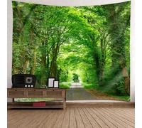 Tolldek Arazzo da parete, verde, grigio, 300 x 256 cm, paesaggio naturale, arazzo, sentieri, adatto per decorazioni da parete