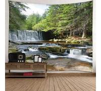 Tolldek Arazzo da parete verde marrone, 150 x 130 cm, naturale paesaggio, arazzo da parete a cascata fiume albero, per soggiorno, camera da letto