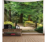 Tolldek Arazzo da parete verde marrone 150 x 130 cm, naturale paesaggio da parete albero sentiero in legno per soggiorno e cameretta dei bambini
