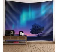 Tolldek Arazzo da parete viola verde 200 x 200 cm, paesaggio naturale Aurora, arazzo da parete per la parete in salotto