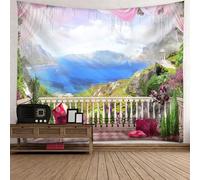 Tolldek Arazzo multicolore 200 x 200 cm, paesaggio natura telo da parete balcone montagne lago arazzi da parete adatti per la decorazione della stanza, decorazione murale arte