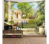 Tolldek Arazzo murale paesaggio naturale 150x150cm europeo patio verde arazzo decorazione casa per camera da letto, soggiorno, camera dei bambini