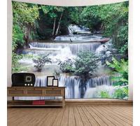 Tolldek Arazzo naturale paesaggio 150 x 150 cm, arazzo da parete con albero di fiume, verde, grigio, bianco, decorazione per camera da letto, soggiorno, cameretta dei bambini