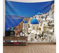 Tolldek Arazzo naturale paesaggio 350 x 256 cm, arazzo città costiera blu marrone bianco arazzo decorazione per la casa camera dormitorio camera letto