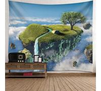 Tolldek Arazzo naturale paesaggio blu verde telo da parete isola nel cielo cascata arazzo da parete decorazione per la parete in soggiorno, 260 x 240 cm