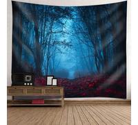 Tolldek Arazzo naturale, paesaggio, grigio, blu, rosso, arazzo, foresta, sentiero, decorazione per la casa, per camera da letto, soggiorno, 210 x 140 cm